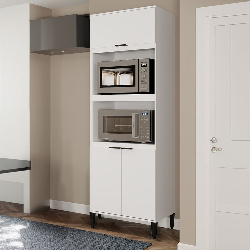 Alacena Despensa Porta Microondas 70Cm En Mdp 15Mm 3 Puertas Blanco