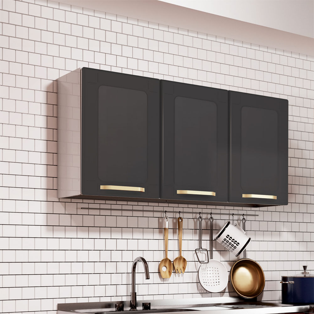 Gabinete Superior De Cocina 105Cm Bertolini En Acero Negro