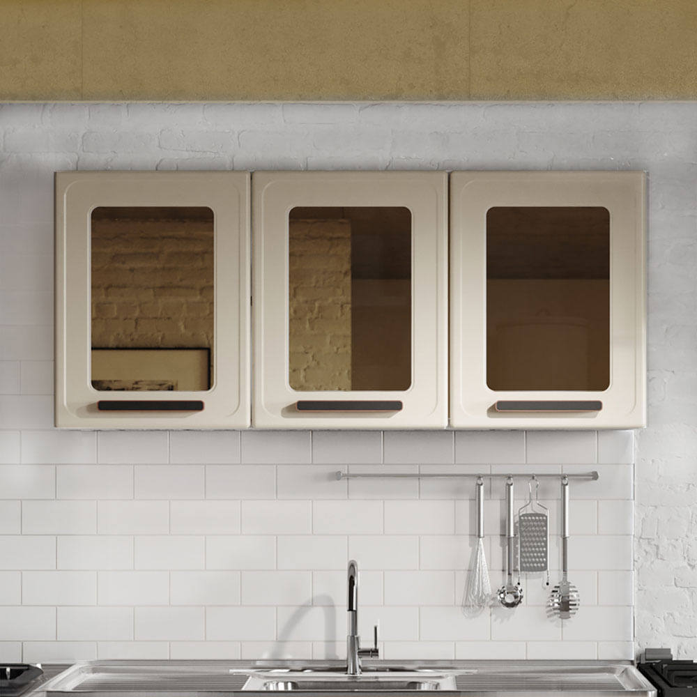 Gabinete Superior De Cocina 120Cm En Acero Con Vidrios Arena