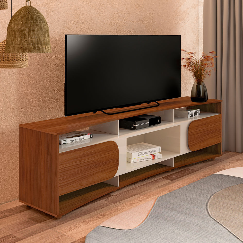 Mueble Para Tv 86" En Mpd 220Cm Cedro Con Blanco