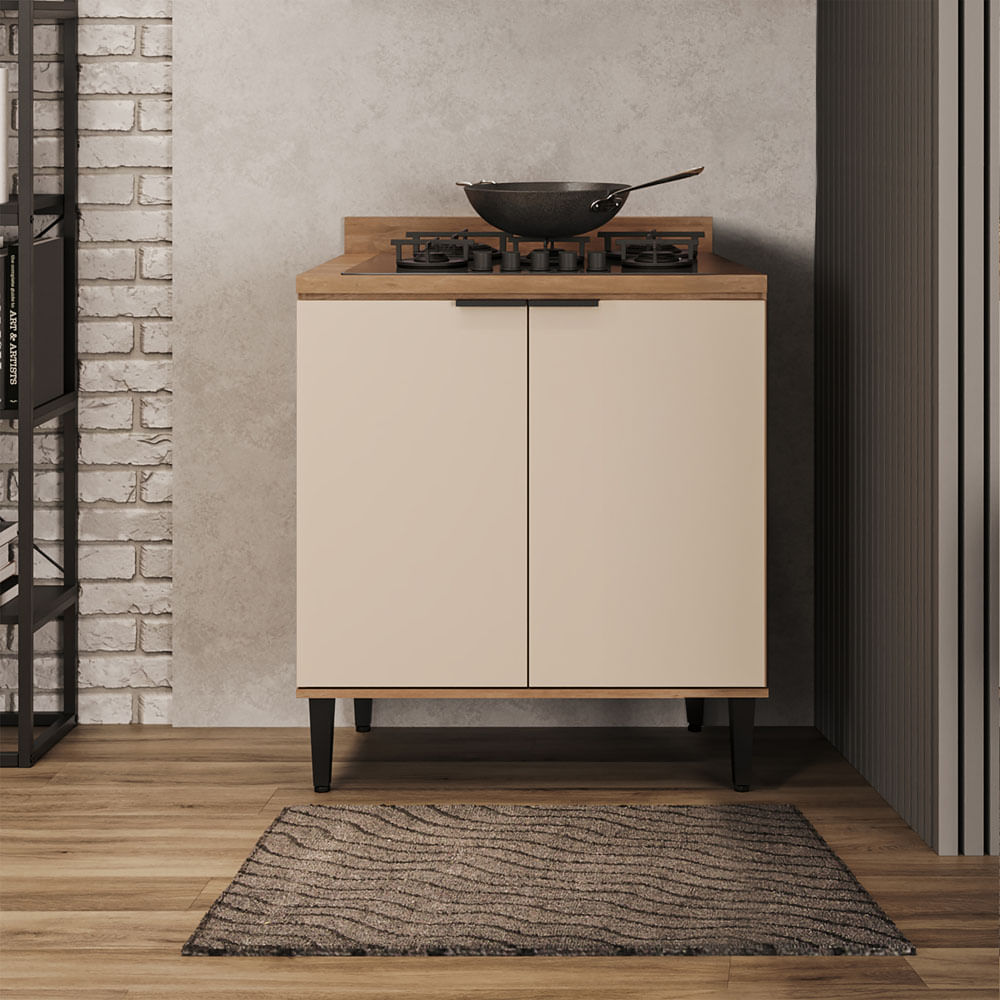 Mueble Inferior Bertolini De 80 Cm En Mdp Con Tapa Freijo Off White