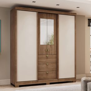 Closet Armario 180Cm 4 Puertas 3 Cajones En Mdp Freijo Con Beige