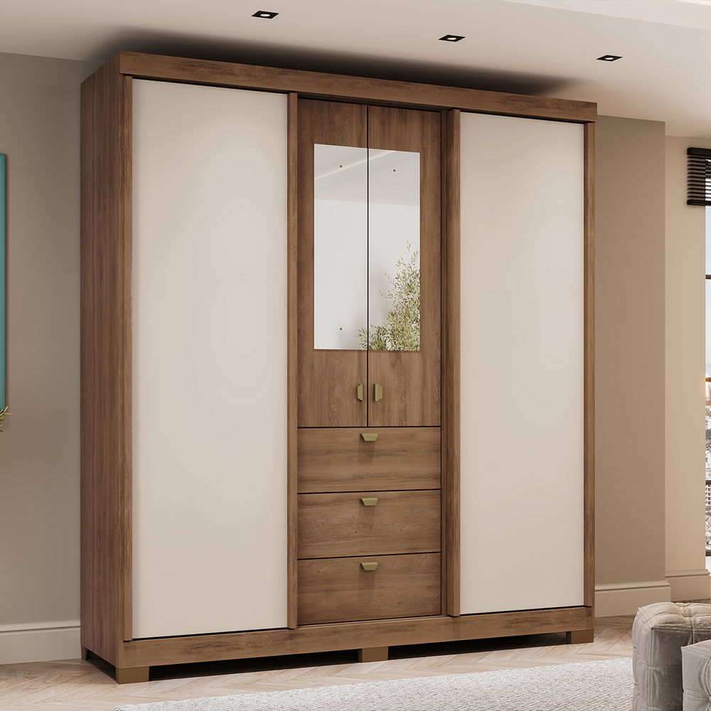 Closet Armario 180Cm 4 Puertas 3 Cajones En Mdp Freijo Con Beige