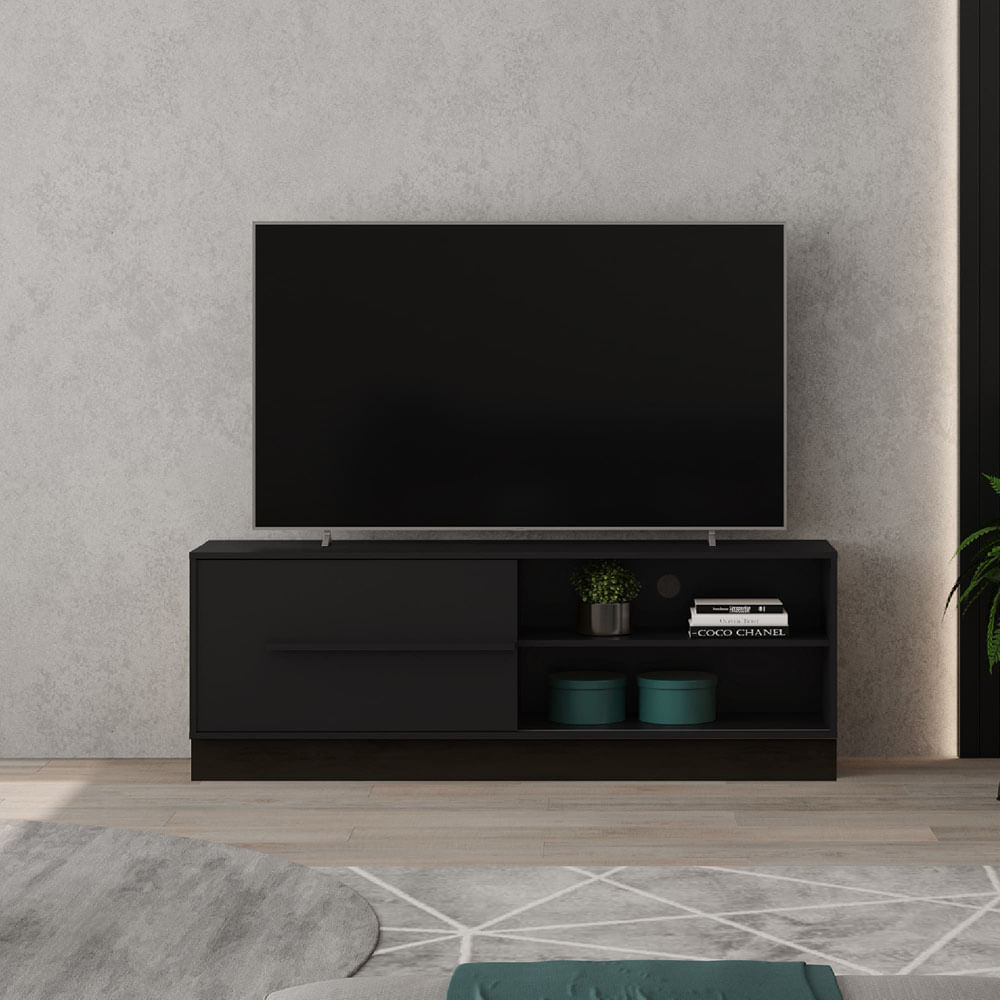 Mueble Para Tv 60" Hawai En Mdp 1 Puerta Negro