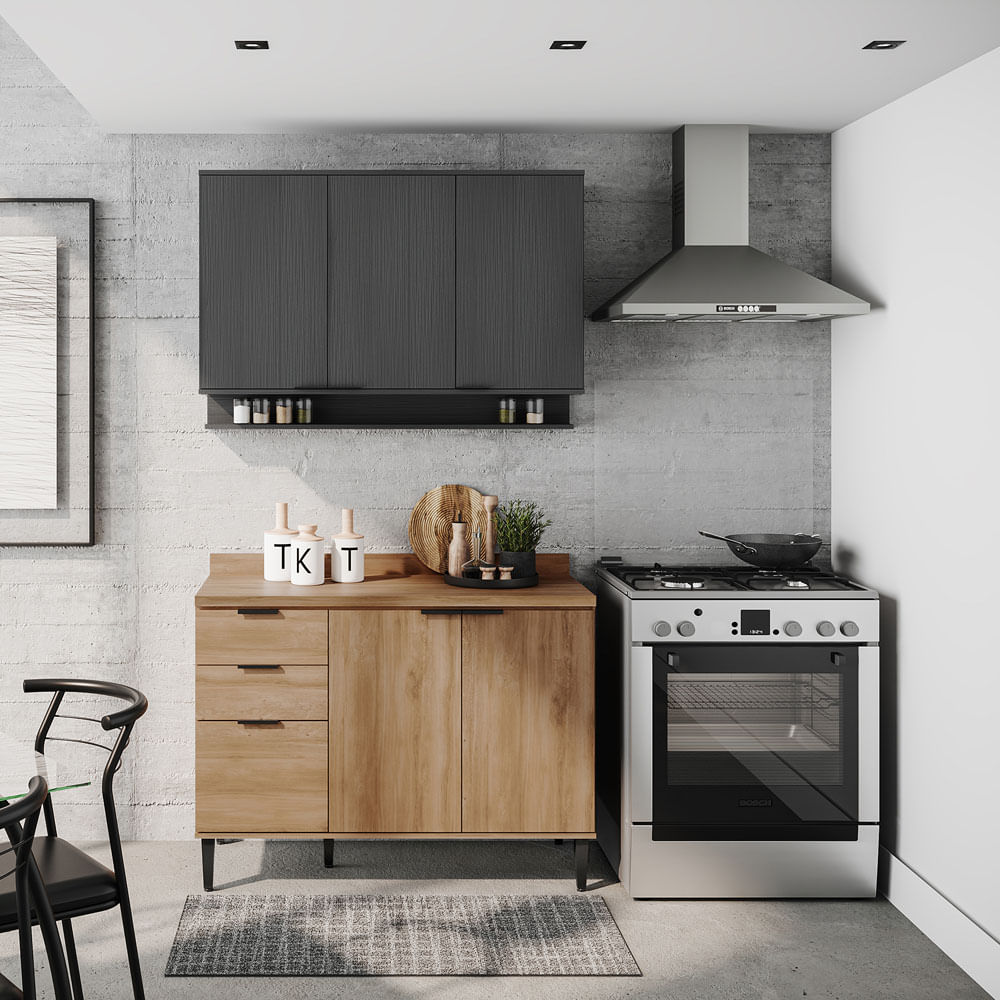 Mueble Superior Multiuso Cocina 120 Cm Mdp 3 Puertas Negro