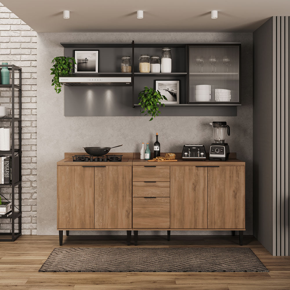 Mueble Superior Multiuso Cocina 200 Cm Mdp Estilo Industrial Gris