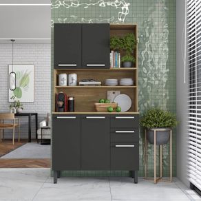 Alacena Despensa De 105 Cm Con Mesón En Mdp Negro-Roble
