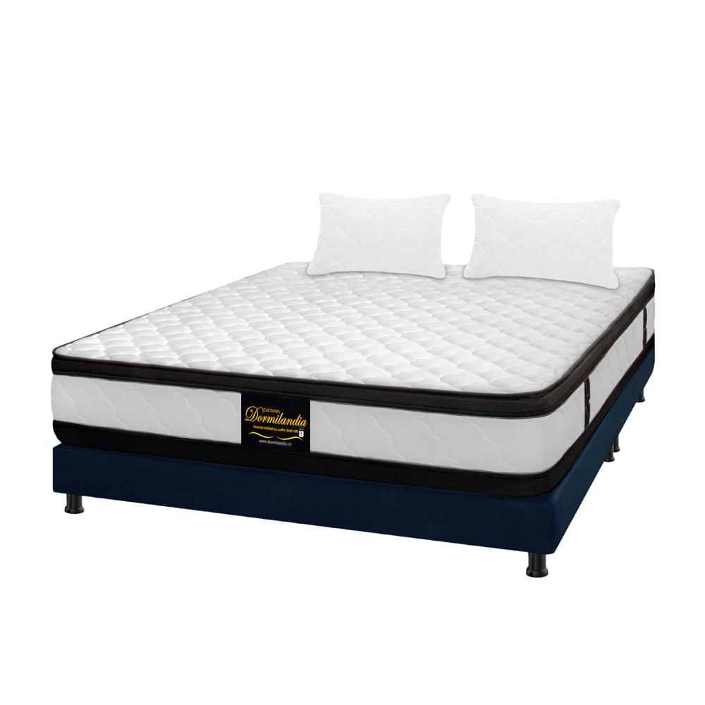Combo Colchón King 200X200 Cm Resortado Atenas Azul