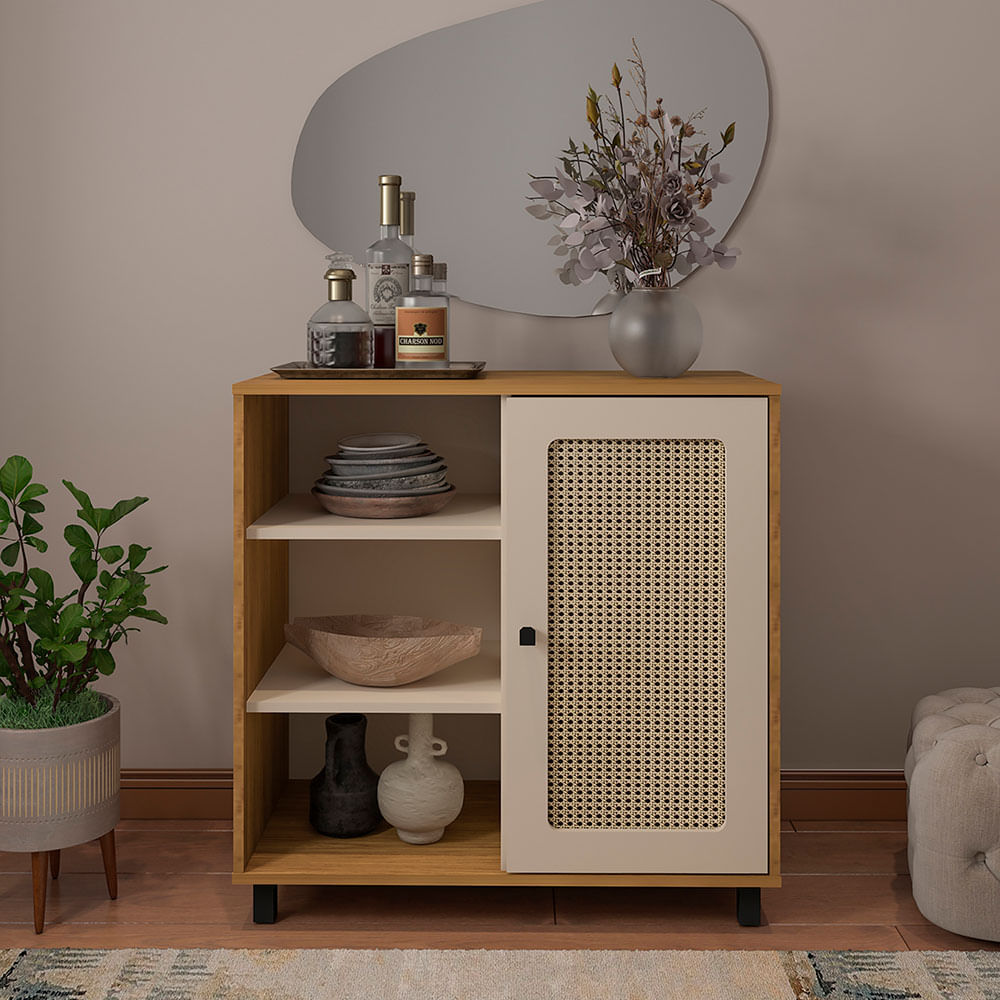 Armario Bife Comoda Sala Charlotte Color Roble Y Off White