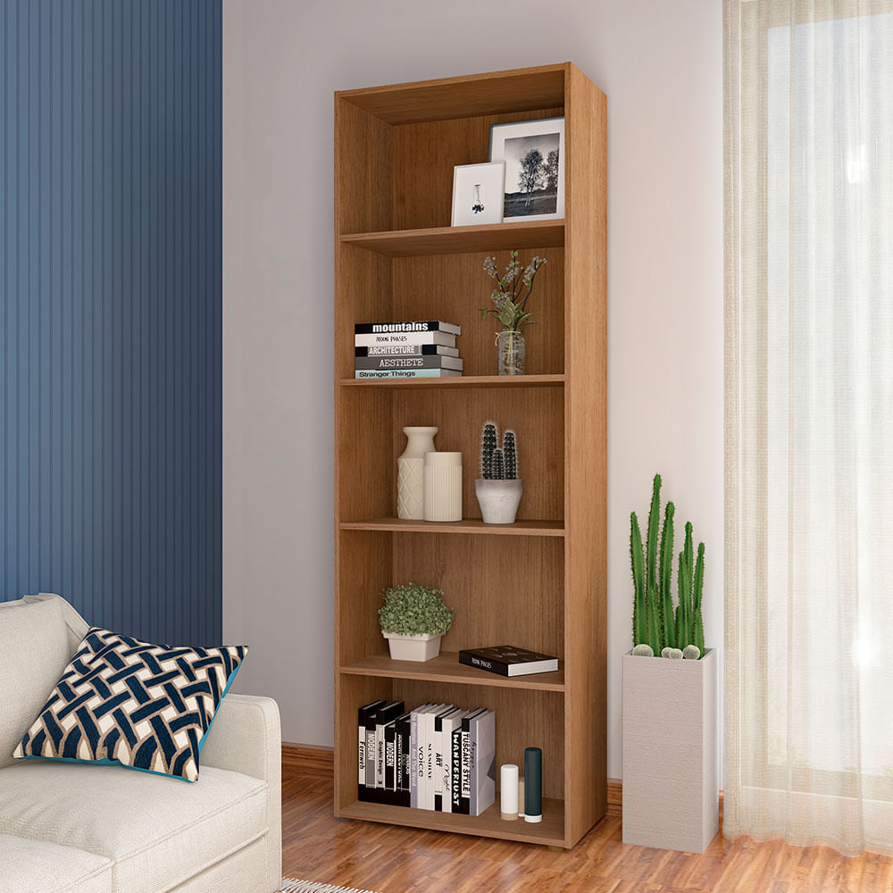 Biblioteca Estantería Librero En Mdp 60Cm 5 Estantes Cerezo