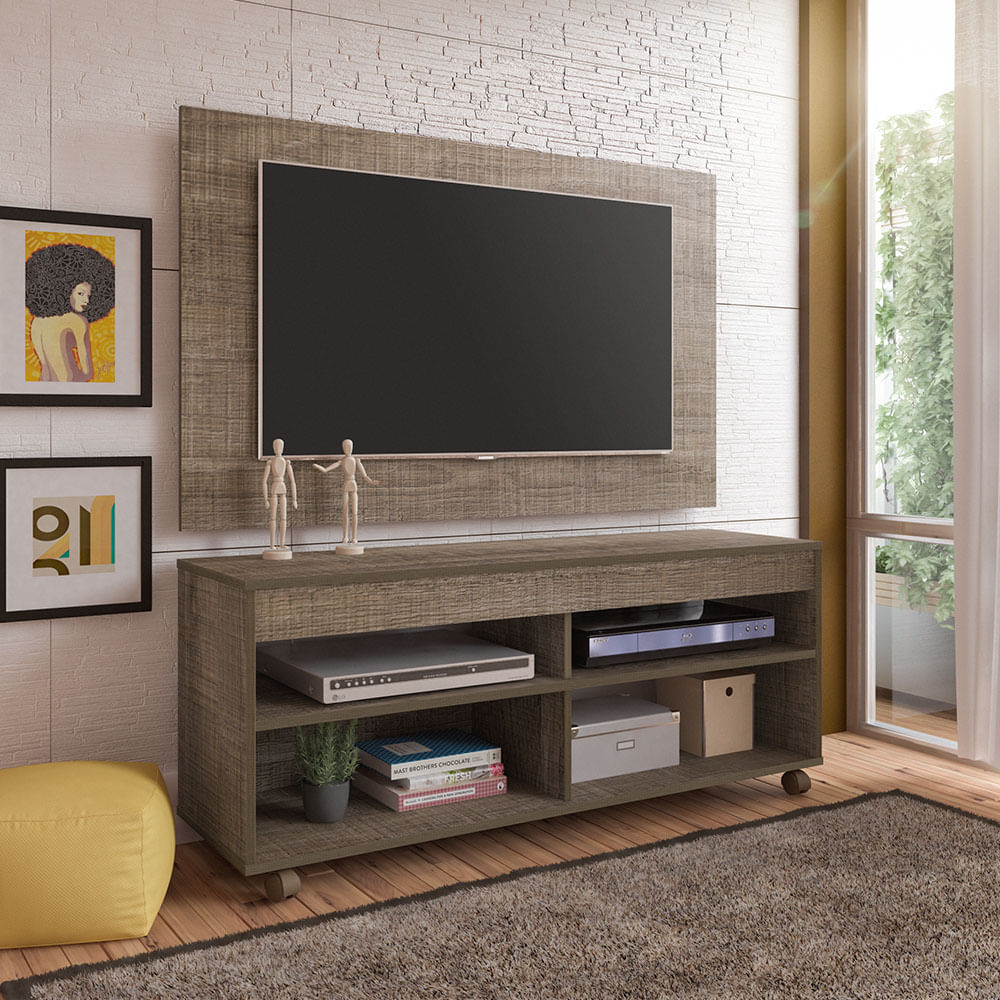 Panel Mueble De Tv 42" Bertolini Incluye Soporte Color Rustico