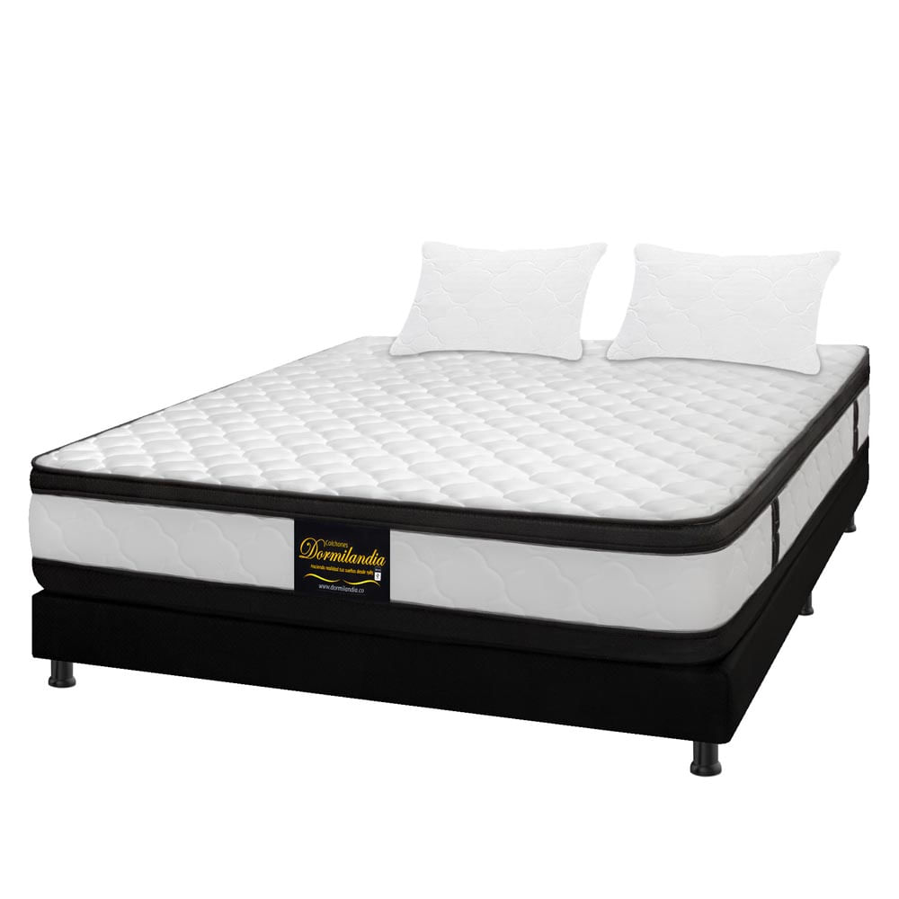 Combo Colchón Doble 140X190 Cm Resortado Atenas Negro