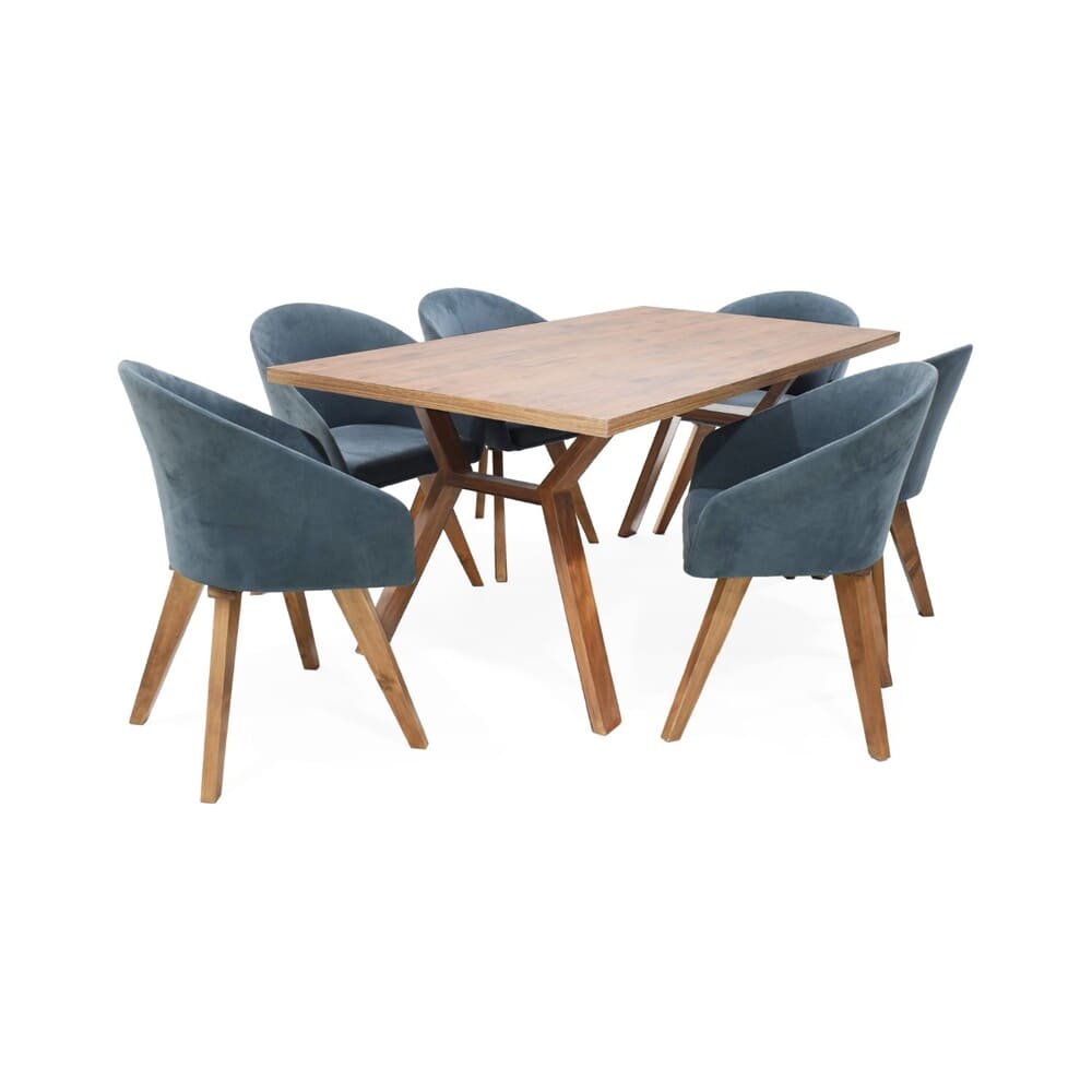 Juego de Comedor 6 Puestos Nara con Sillas Noto en Tela