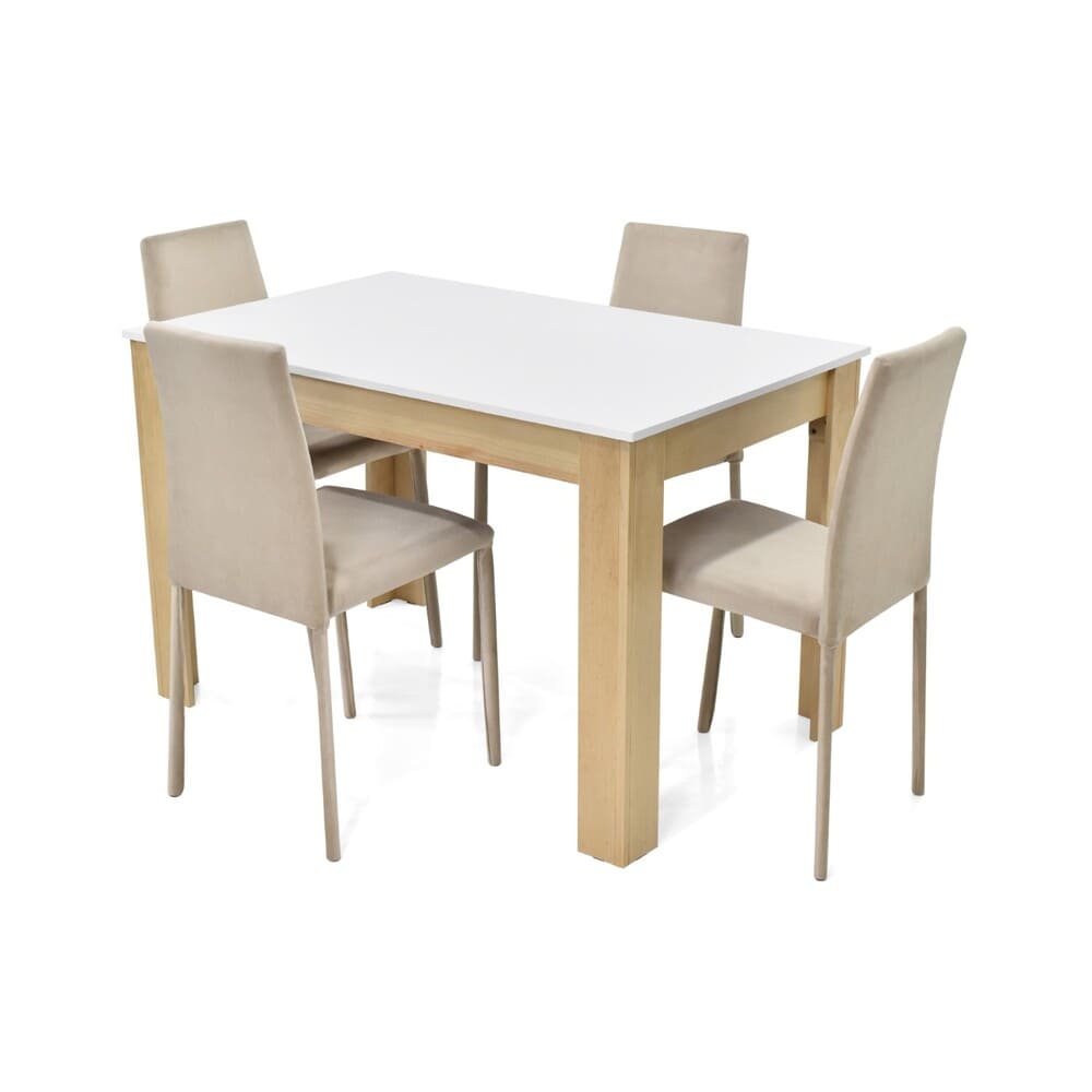 Juego de Comedor 4 Puestos Voru con Sillas Lyon en Tela