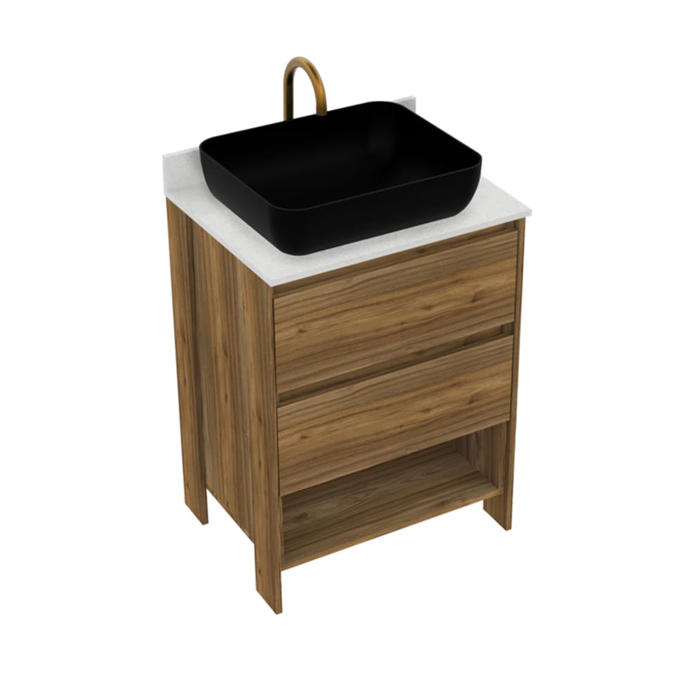 Kit Mueble Otus y Mesón Quartzstone Vessel 63x48cm Chocolate/Blanco