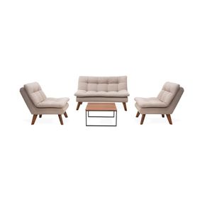 Set De Sala Toulouse Con 2 Poltronas Y Mesa Centro Tela Beige