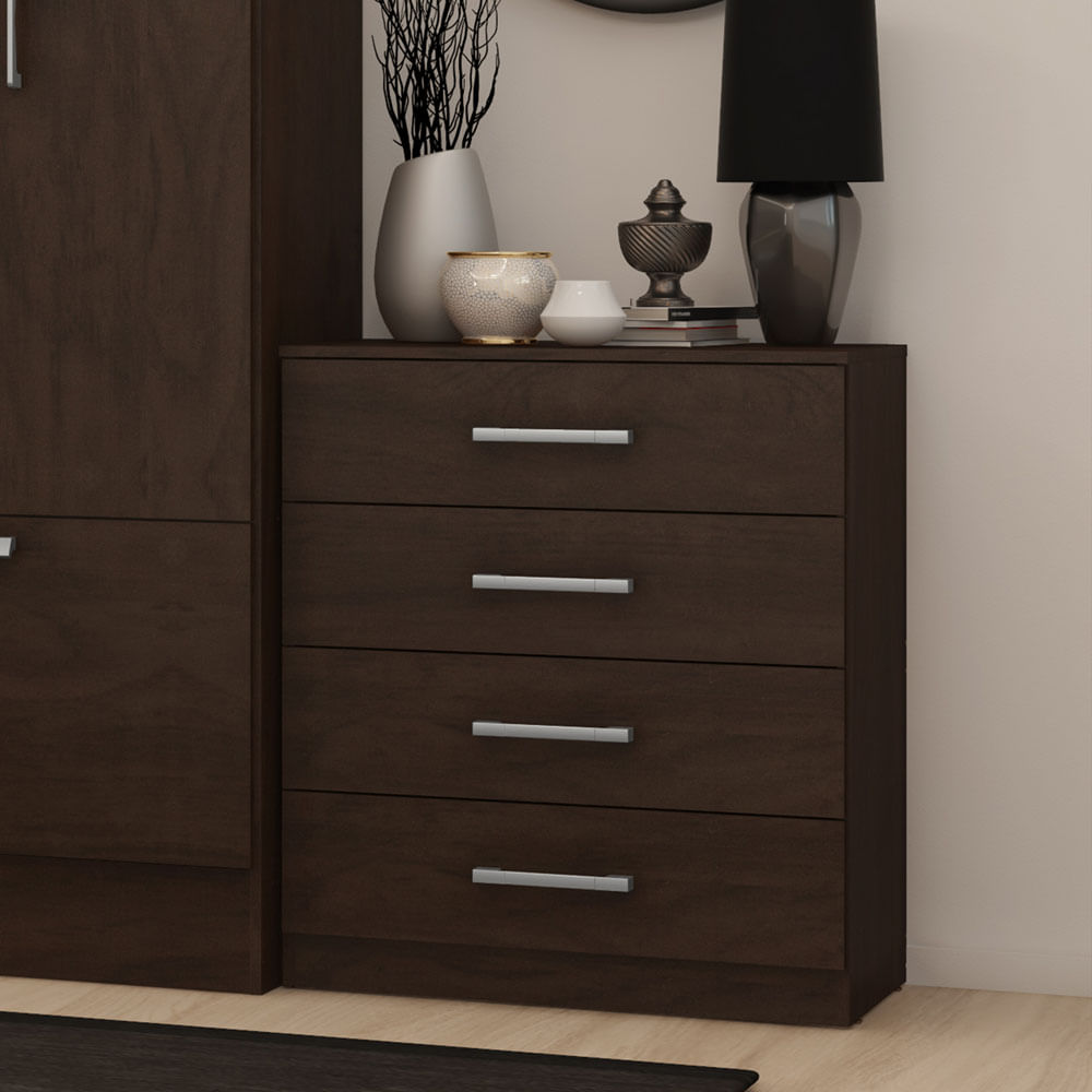 Comoda Cajonera 60 Cm En Mdp 4 Cajones Chocolate