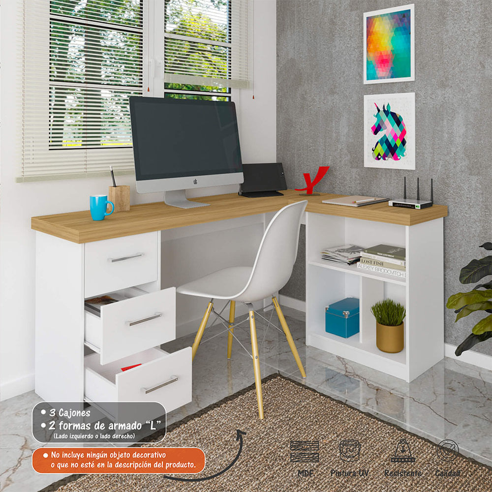 Escritorio Mesa De Computador Bertolini Color Blanco Con Pino