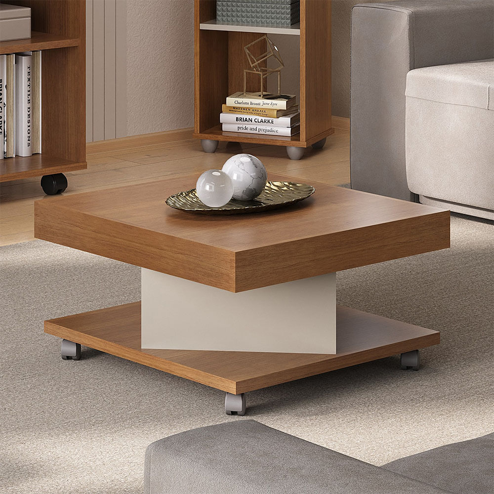 Mesa De Centro Decorativa En Mdp 63X63 Cerezo Con Blanco