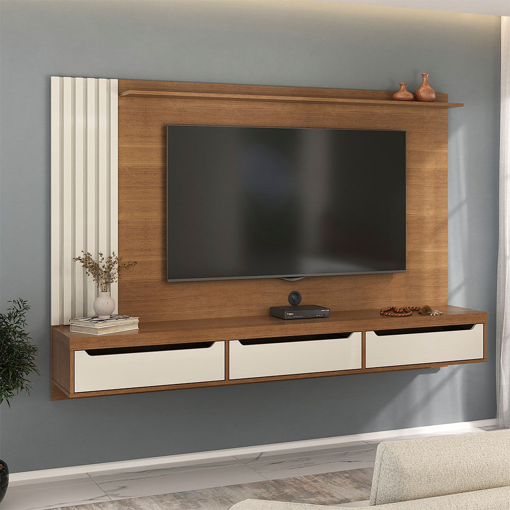 Mueble Para Tv 75" En Mpd 200Cm Incluye Soporte Cerezo Con Blanco