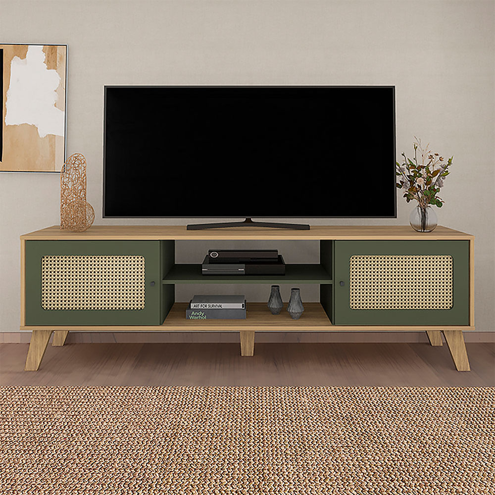 Mueble Tv 75" En Mdp Incluye Soporte Charlotte Roble Y Menta