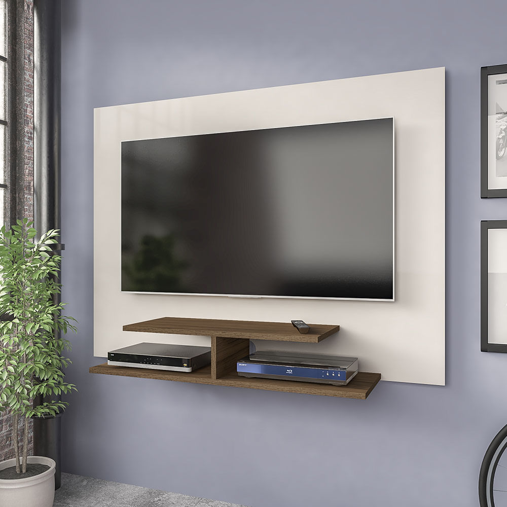 Panel Mueble De Tv 42" Bertolini Con Soporte Color Blanco Con Almendra