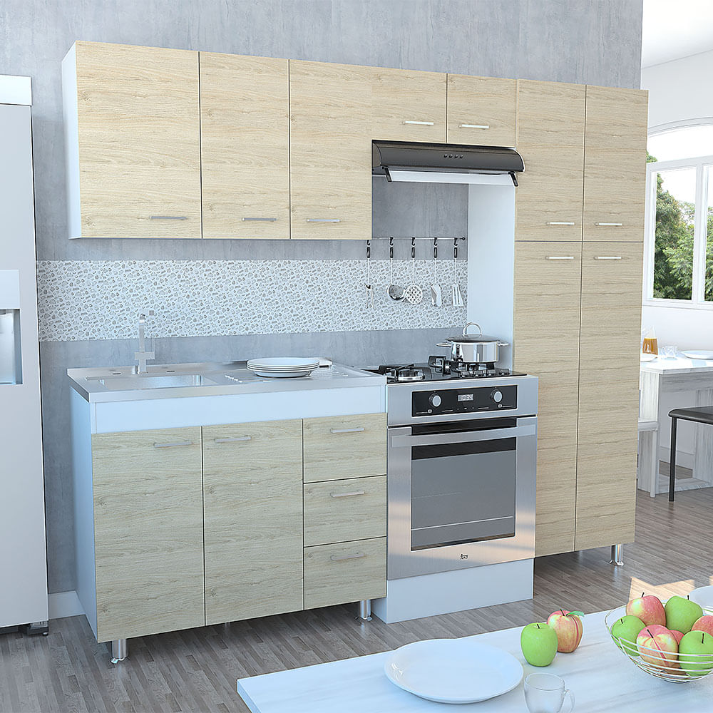 Cocina Completa Ferreti RTA Blanco + Rovere CLR 3153