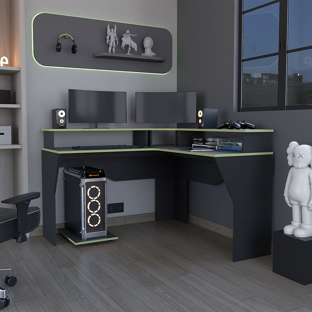 Escritorio Gamer Guma 88 X 128 RTA Wengue Verde ELW 9614
