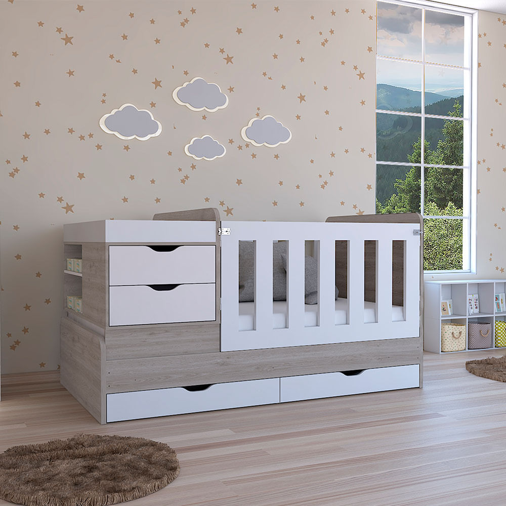 Cama Corral Sencilla Rosario RTA CBZ 2739 Blanco - Ceniza