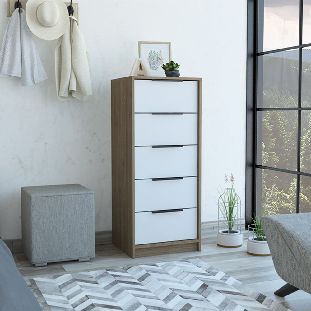 Comoda 5 Cajones Kaia Rta Miel-Blanco CMB 3880