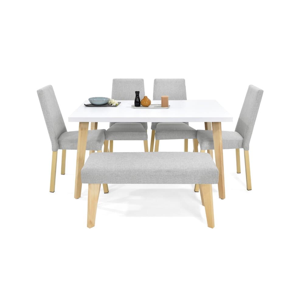 Juego de Comedor 6 Puestos Lugo Matiz con Sillas y Butaco Viena en Tela