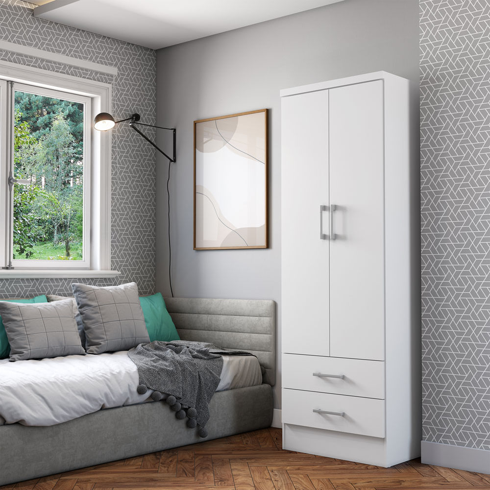 Closet Armario En Mdp 60Cm 2 Puertas 2 Gavetas Blanco