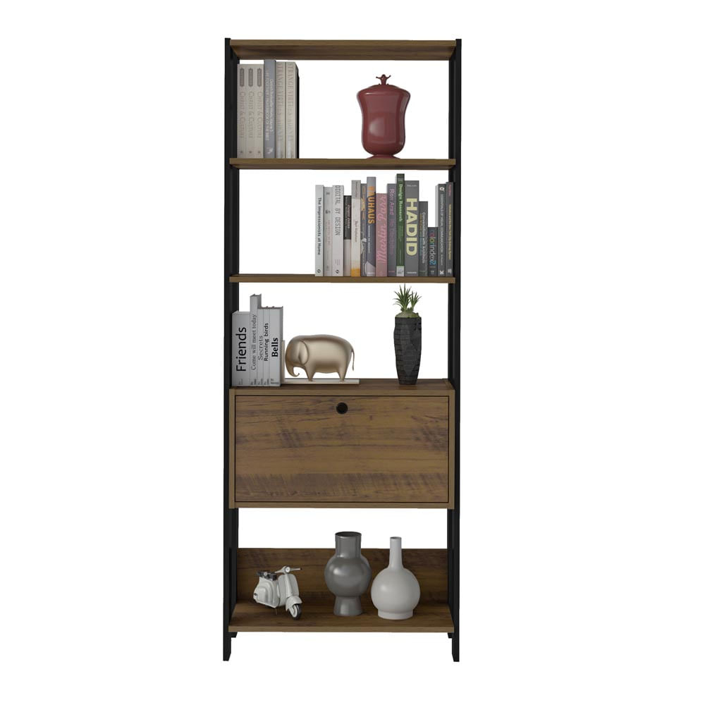 Biblioteca Match 1 Puerta Mdp 166X63Cm Pino Con Negro