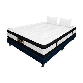 Combo Colchón Doble Híbrido Resortado Azul 160Cm X 190Cm