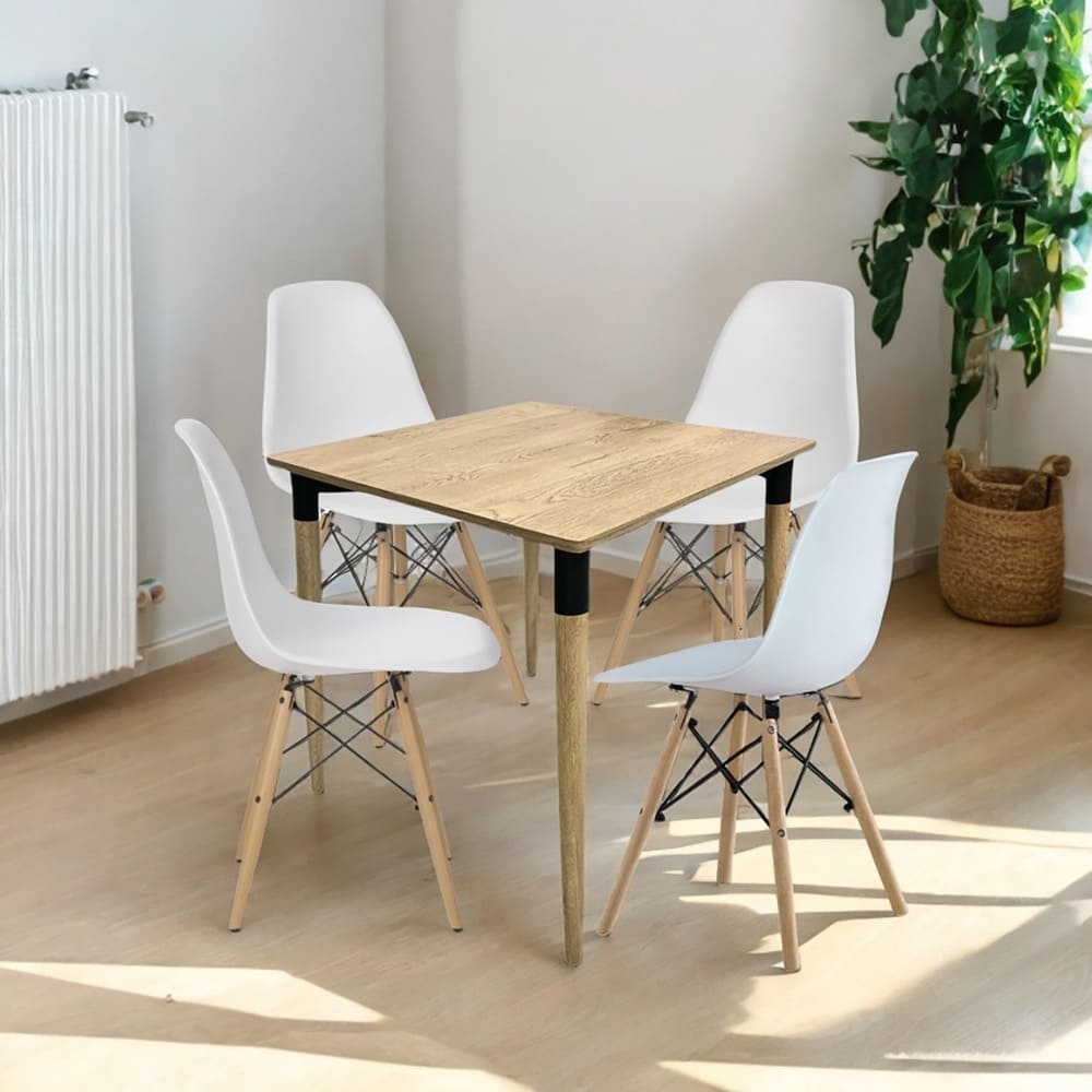 Juego De Comedor Basic Madera 4 Puestos Sillas Eames