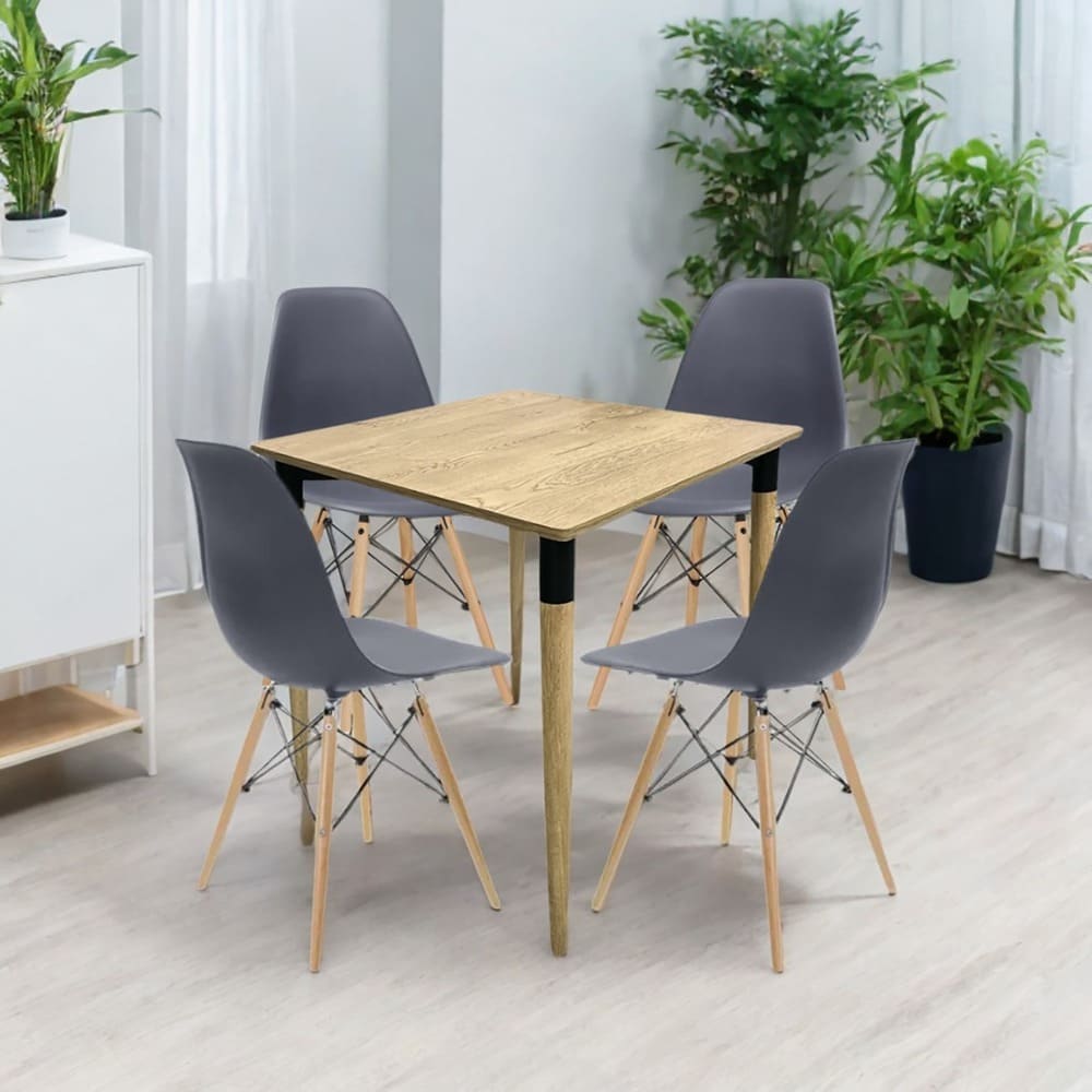 Juego De Comedor Basic Madera 4 Puestos Sillas Eames
