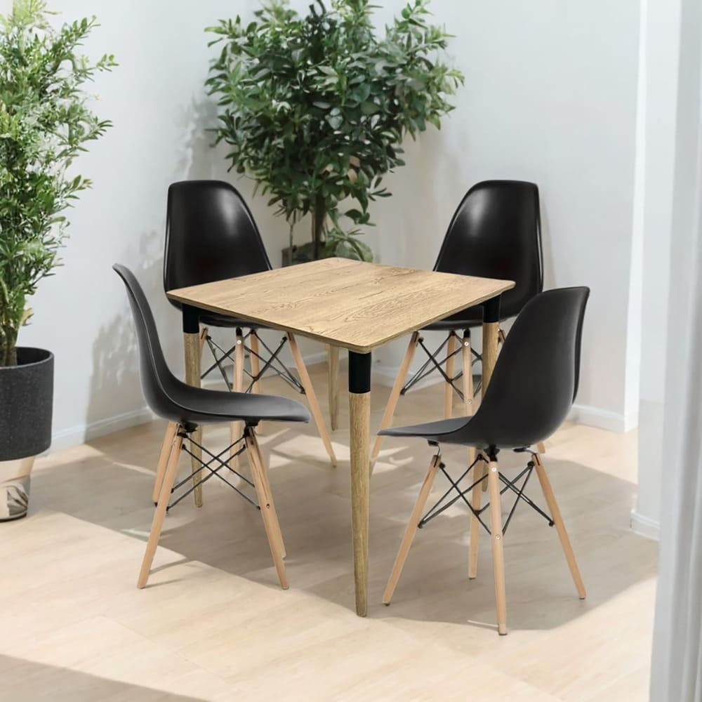 Juego De Comedor Basic Madera 4 Puestos Sillas Eames