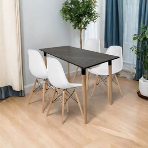Juego De Comedor Haby Negro 4 Puestos Sillas Eames