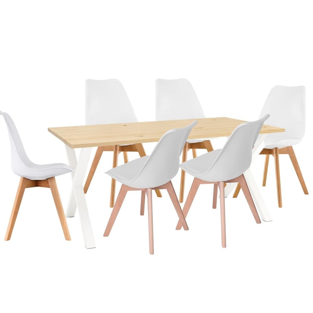 Juego De Comedor Indika Macadamia Blanco 6 Puestos Sillas Milano