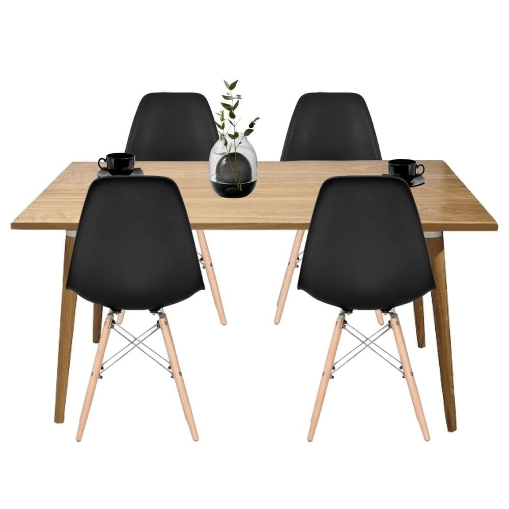 Juego De Comedor Madera Robledo 4 Puestos Sillas Eames