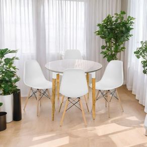 Juego De Comedor White Redondo 4 Puestos Sillas Eames