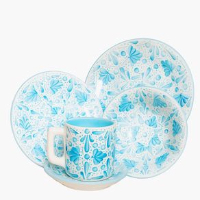 Juego De Ceramica Artesanal Trebol Azul Celeste