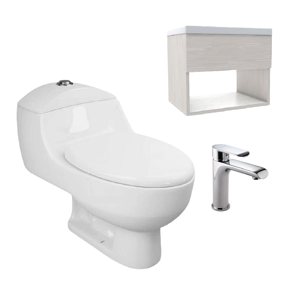 Combo Sanitario One Piece Capri Blanco Mueble Soder Y Griferia Edge