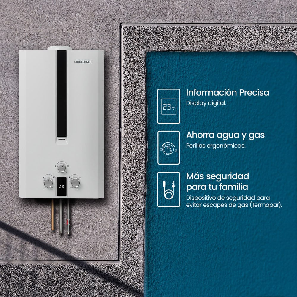 Calentador de paso a gas Natural Challenger 12 Lts Tiro Natural WHN 7112