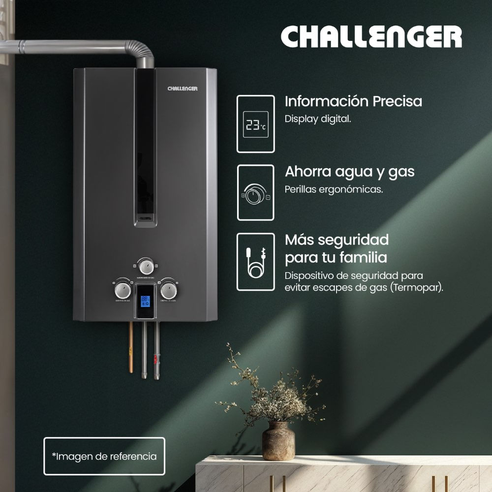 Calentador de paso a gas Natural Challenger  16 Lts Tiro Forzado WHF 7117